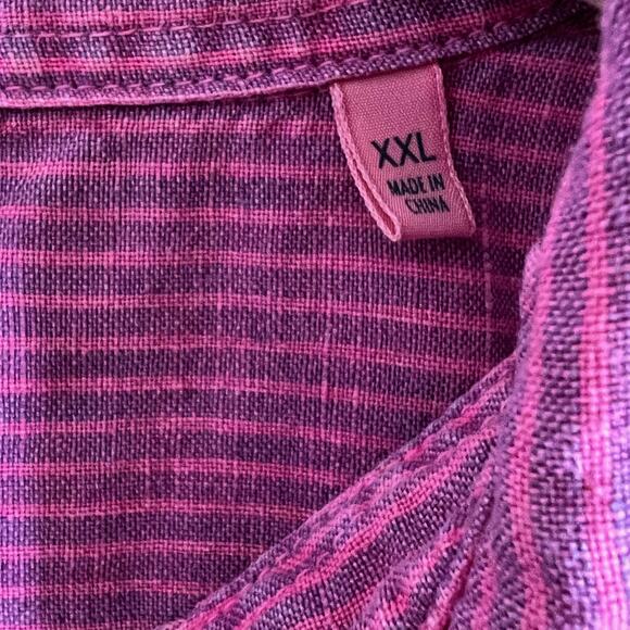 Faherty Womens Linen Button Up Shirt XXL Pink Purple Stripe Long Sleeve - Picture 6 of 8